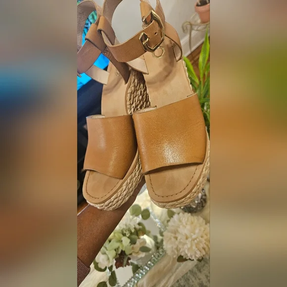 Louise et Cie Paley Leather Braided Straw Wedge Sandals 7.5 - Picture 6 of 12